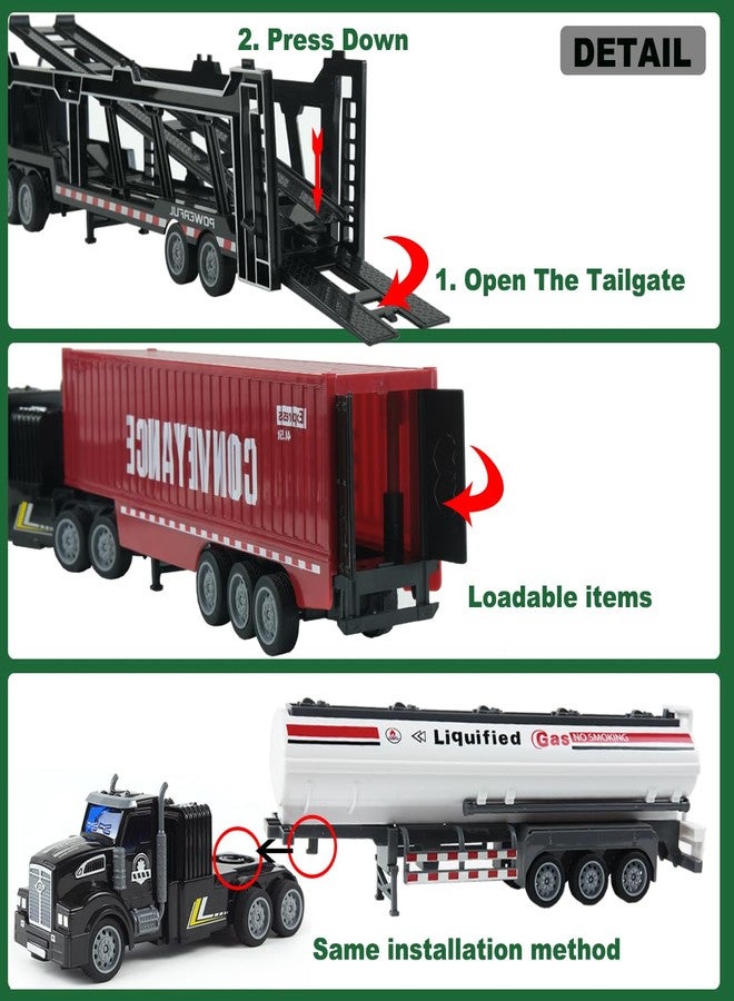 CALEST Remote Control Truck, 14" 1:48 mini Truck Toy, equipped with 2 Rechargeable Batteries, Semi-Trailers include Car Carriers, Tank Trucks and Container Trucks,Gifts Ideas for Boys Age 3-8 Year Old - Image 5